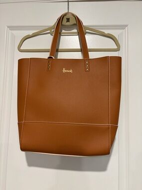 Harrods Tan Leather Tote with Gold Logo